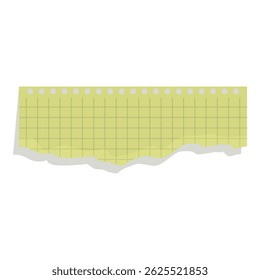 Piece of torn yellow notebook paper with a grid pattern is shown