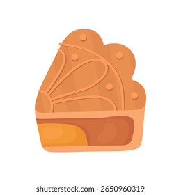 Piece of traditional Asian mooncake for the Mid-Autumn Festival. Sweet mooncake with yellow egg filling. Illustration isolated on white background.