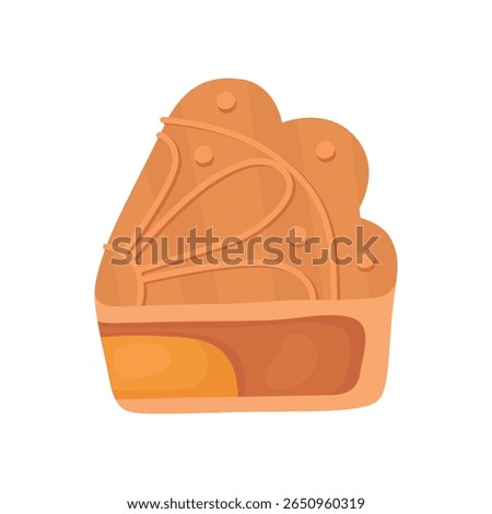 Piece of traditional Asian mooncake for the Mid-Autumn Festival. Sweet mooncake with yellow egg filling. Illustration isolated on white background.
