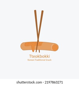 a piece of tteokboki clamped by chopsticks