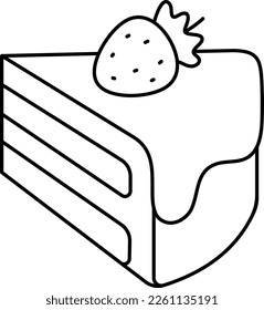 A piece of Vanilla Strawberry Cake tilted slightly upward Dessert Icon Element illustration Line style