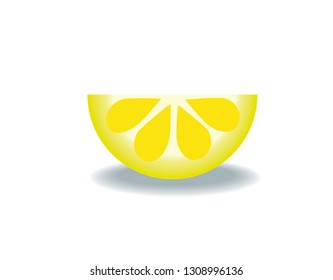 Piece of vector icon of yellow lemon on white background with shadow.