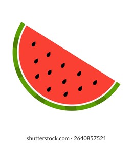A piece of water melon vector illustration.Slice of red watermelon.Sweet juicy tropical fruit vector icon isolated on white background.