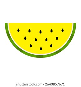 A piece of water melon vector illustration.Slice of yellow watermelon.Sweet juicy tropical fruit vector icon isolated on white background.