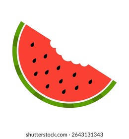 A piece of water melon vector illustration.Slice of red watermelon.Sweet juicy tropical fruit vector icon isolated on white background.