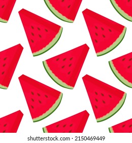 A piece of watermelon. Juicy slices on a white background. Seamless vector pattern.