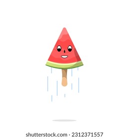 A piece of watermelon on a stick. Ice cream or frozen fruit.