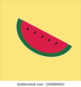 piece of watermelon on yellow background