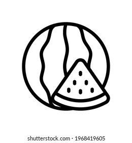 A piece of watermelon, simple icon of food. Black linear icon with editable stroke on white background