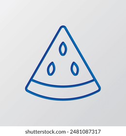 Piece of watermelon simple icon vector. Flat design. Paper cut design. Cutted blue symbol with shadow. Gray background.ai