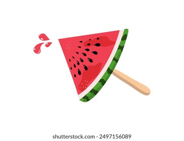 Piece of watermelon, slice. Summer juicy fruit. National Watermelon Day, August 3. Food, healthy eating. Flat vector illustration on white isolated background.