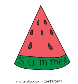 A piece of watermelon, summer text.Vector summer children's design for postcards-banners.Rest