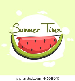Piece of watermelon, summer time object, watercolor effect, vector illustration