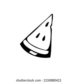 Piece of watermelon thin black lines on a white background - Vector illustration