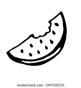 A piece of watermelon. Vector, black line, isolated
