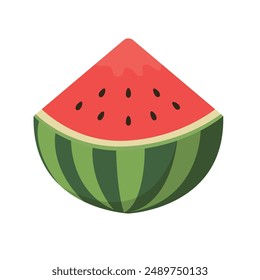 Piece of watermelon vector illustration, red watermelon fruit slice clip art, isolated on white background
