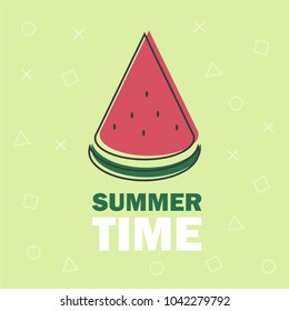Piece of watermelon vector line icon isolated on green background for website
