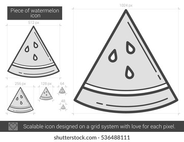 Piece of watermelon vector line icon isolated on white background. Piece of watermelon line icon for infographic, website or app. Scalable icon designed on a grid system.