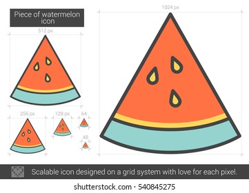 Piece of watermelon vector line icon isolated on white background. Piece of watermelon line icon for infographic, website or app. Scalable icon designed on a grid system.
