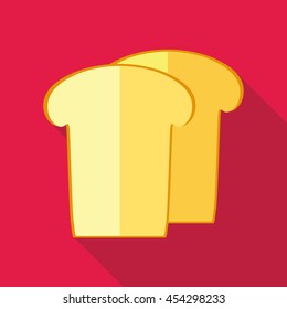Piece of white bread icon in flat style on a pink background