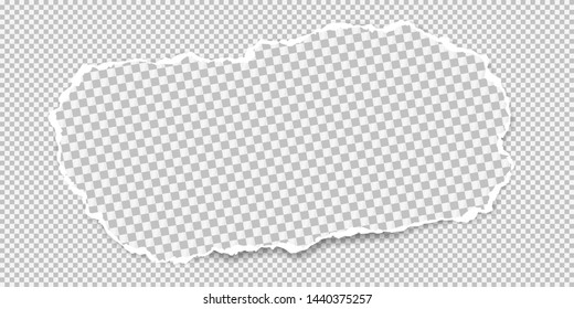 Piece of white squared torn paper strip with soft shadow is on white squared background. Vector illustration