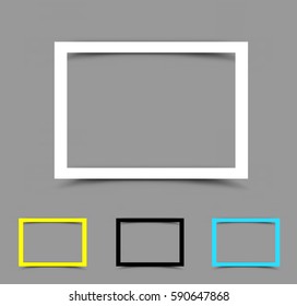 Piece of white yellow black and blue horizontal paper frame for note, message, quote or picture with the shadow on gray background. Easy to edit different colors