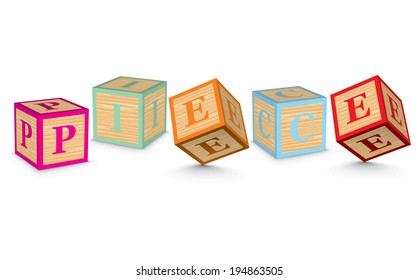 PIECE written with alphabet blocks - vector illustration