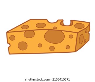 Piece of yellow cheese in isolate on white background Vector illustration.