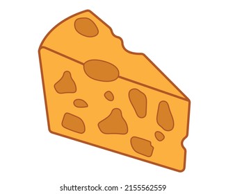 Piece of yellow cheese in isolate on white background Vector illustration.