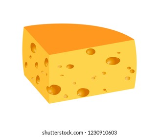 A piece of yellow cheese on a white background, bright and beautiful, vector