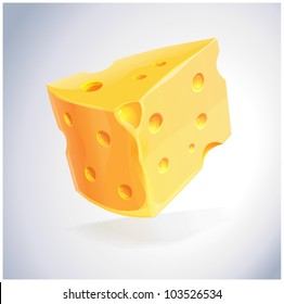 piece of yellow porous cheese food with holes - vector illustration