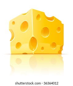 piece of yellow porous cheese food with holes - vector illustration