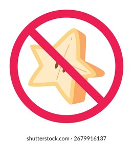 A piece of yellow star fruit vector illustration, buah belimbing flat image, carambola fruit slice isolated
