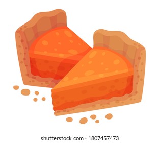 Pieces of Baked Pumpkin Pie with Whipped Cream on Top as Thanksgiving Day Attribute Vector Illustration