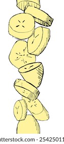 Pieces of banana slice snack seamless vertical graphic border. vector illustration