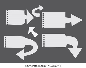 Pieces of blank paper with arrow