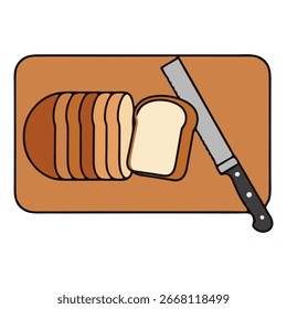 Trozos de pan en una tabla de cortar con un cuchillo