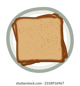 Pieces of bread on a plate. Vector isolated illustration.