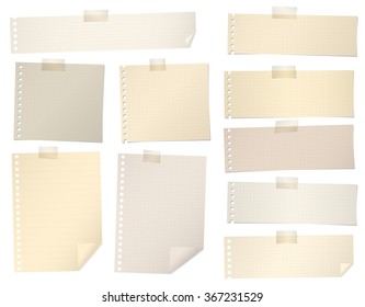 Pieces Of Brown Lined, Grid Note Paper With Adhesive Tape