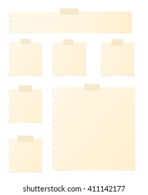 Pieces of brown note paper are stuck on white background