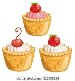 Pieces of cake with cherries and strawberry