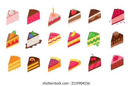 Pieces of cakes. Infographics set. Isometric view.