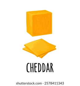 Pieces of cheese cheddar. Vector color icon isolated on white background.