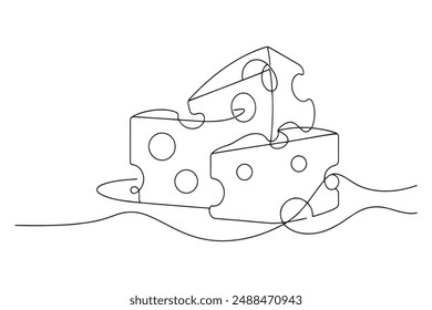 Piezas de queso Ilustración vectorial de arte de línea continua.