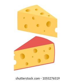 Pieces of cheese on a white background. Vector illustration.