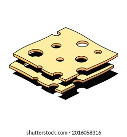 Pieces of cheese. Vector 3d sketch line isometric, color icon illustration, flat style. Creative design idea and elements for infographics and website.