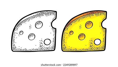 Pieces of cheese. Vector  color and black vintage engraving illustration isolated on white