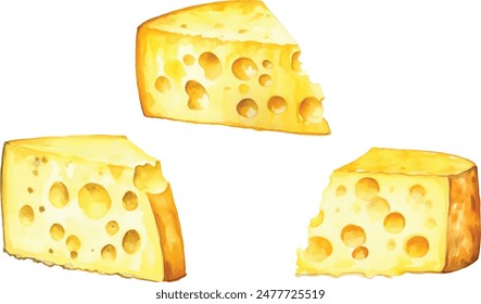 A pieces of cheese. Watercolor vector illustration