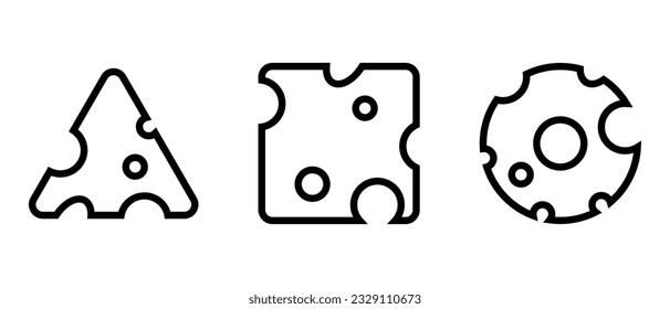 Pieces of cheeses line icons. Vector illustration isolated on white background.
