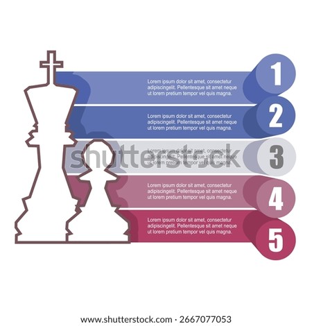 Pieces of chess. The king and pawn with five features or option of project to select. Minimal infographic illustration for business and science information visualization.